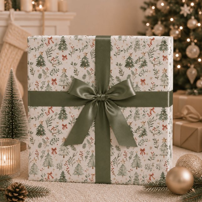 Papel de embrulho de Natal com folhagem em aquarel (Criador carregado)
