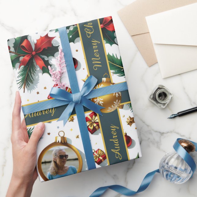 Papel de embrulho de Natal com foto e texto (Presentear)