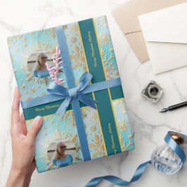 Papel de embrulho de Natal com foto e texto