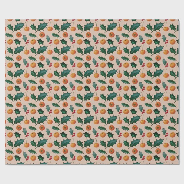 Papel de embrulho de Natal com frutas e azevinho,  (Aberto)