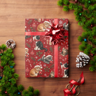 Papel de embrulho de Natal com gato, presente para