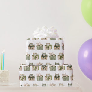 Papel de embrulho de Natal com gato surpresa