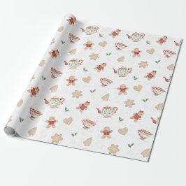 Papel de embrulho de Natal com gengibre e bule de