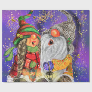 Papel de embrulho de Natal com Gnomos Felizes