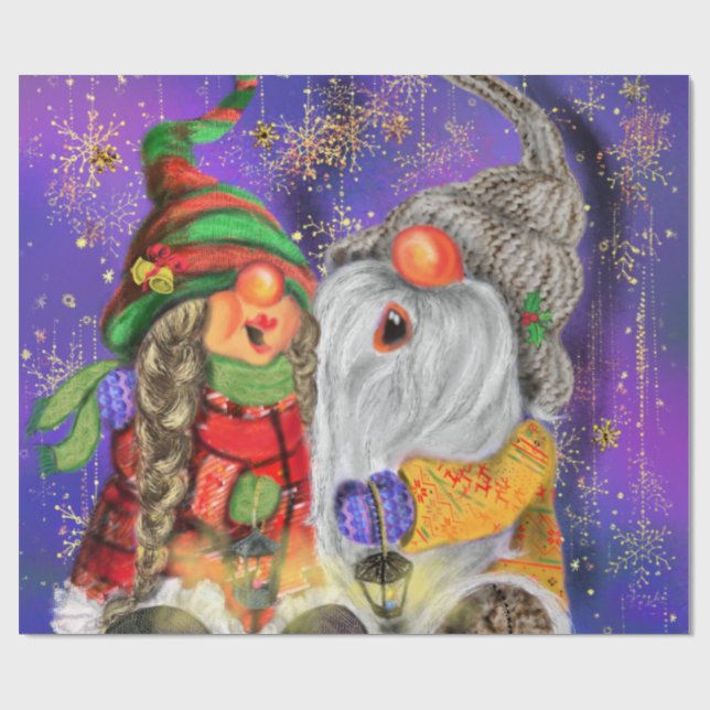 Papel de embrulho de Natal com Gnomos Felizes (Aberto)