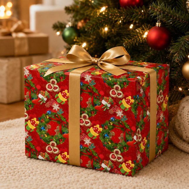 Papel de embrulho de Natal com guirlanda de gengib (Criador carregado)