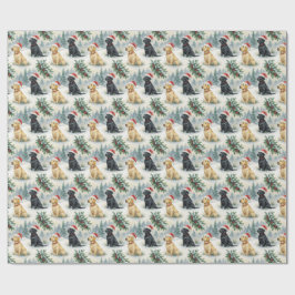 Papel de embrulho de Natal com Labrador amarelo e