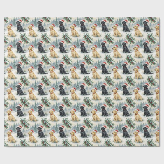 Papel de embrulho de Natal com Labrador amarelo e  (Aberto)