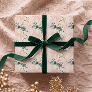Papel de embrulho de Natal com Laço Rosa e Verde e