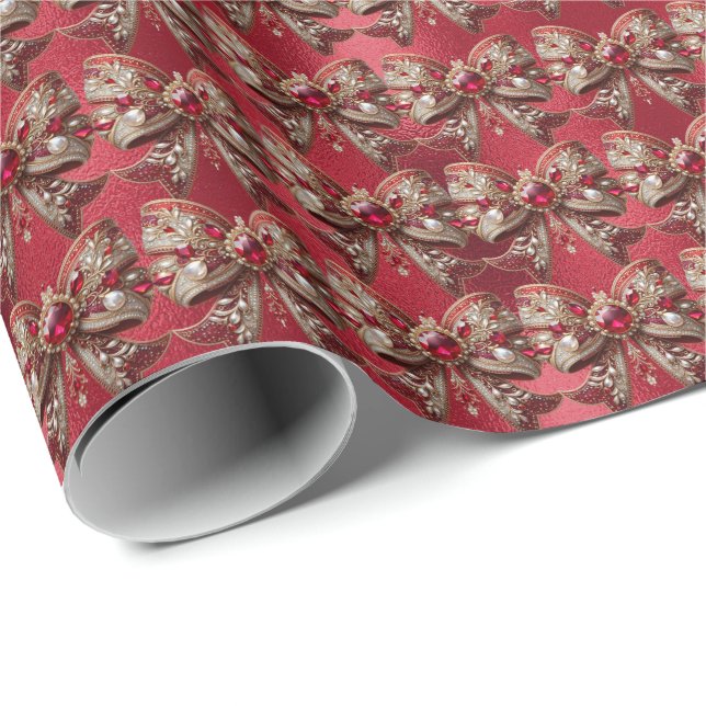 Papel de embrulho de Natal com laço vermelho (Ponta do rolo)