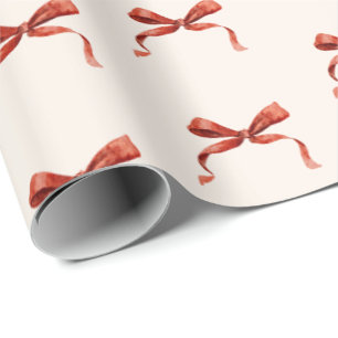 Papel de embrulho de Natal com laço vermelho aquar