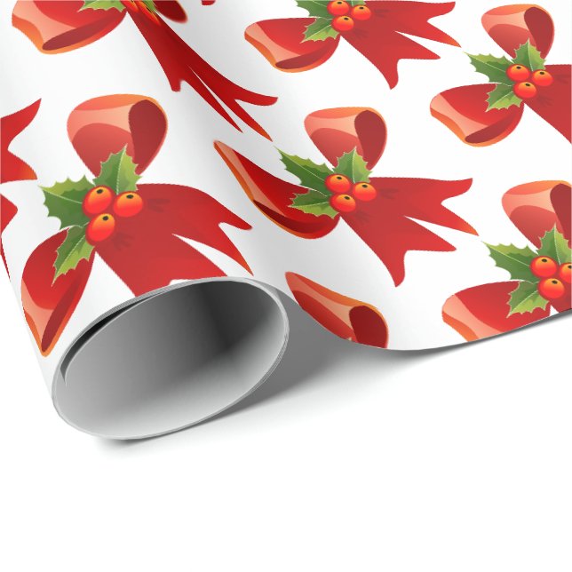 Papel de embrulho de Natal com laço vermelho e aze (Ponta do rolo)