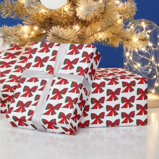 Papel de embrulho de Natal com laço xadrez vermelh