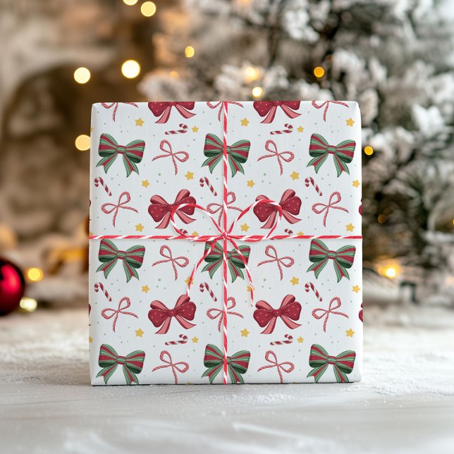 Papel de embrulho de Natal com laços vermelhos e v (Criador carregado)