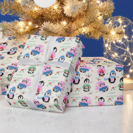Papel de embrulho de Natal com padrão de pinguins
