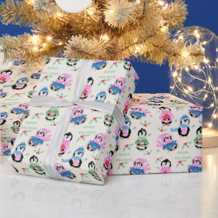 Papel de embrulho de Natal com padrão de pinguins