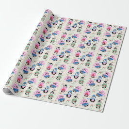Papel de embrulho de Natal com padrão de pinguins