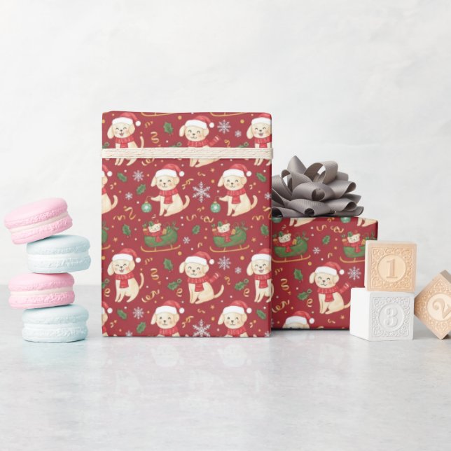 Papel de embrulho de Natal com Papai Noel com pres (Chá de bebê)