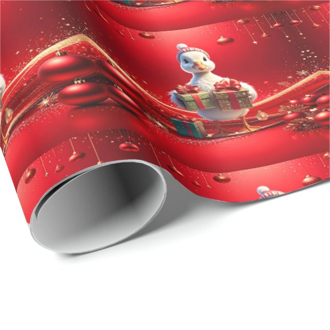 Papel de embrulho de Natal com pato fofo das féria (Ponta do rolo)