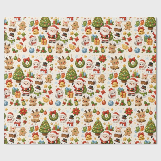 Papel de embrulho de Natal com personagens fofos K (Aberto)
