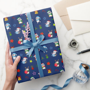Papel de embrulho de Natal com pinguins fofos