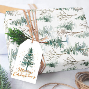 Papel de embrulho de Natal com pinheiro em aquarel