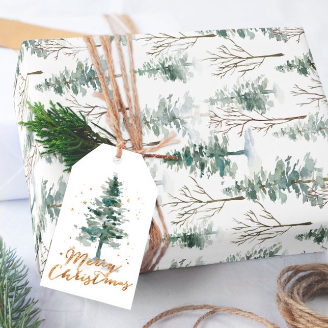 Papel de embrulho de Natal com pinheiro em aquarel (Criador carregado)