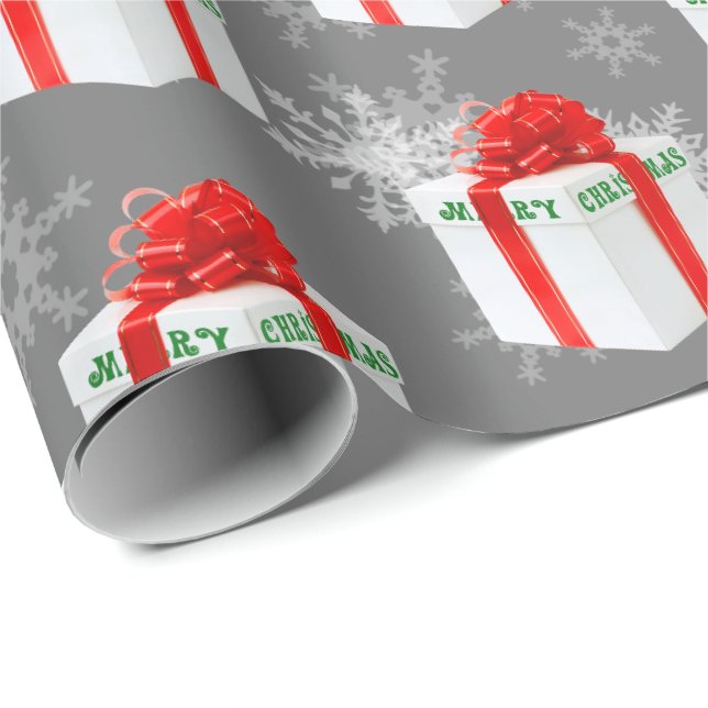 Papel de embrulho de Natal com presentes e flocos  (Ponta do rolo)