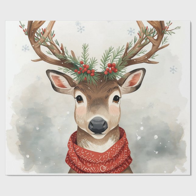 Papel de embrulho de Natal com renas fofas (Aberto)