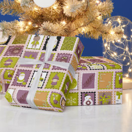 Papel de embrulho de Natal com selos de feriado