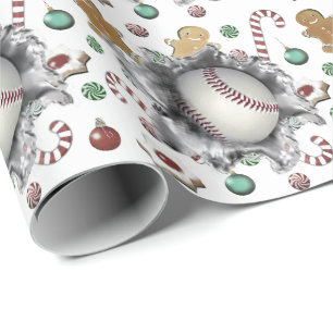 Papel de embrulho de Natal com tema de beisebol