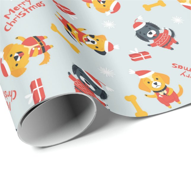 Papel de embrulho de Natal com tema de cachorro fo (Ponta do rolo)