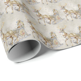 Papel de embrulho de Natal com trenó de rena