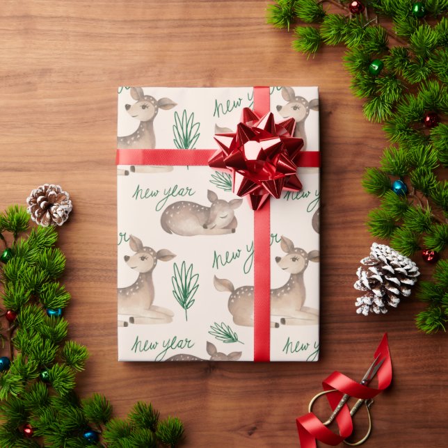 Papel de embrulho de Natal com veado do Ano Novo (Presente de Natal)