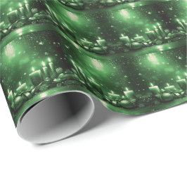 Papel de embrulho de Natal com velas verdes