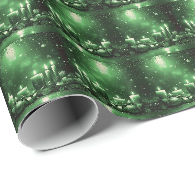 Papel de embrulho de Natal com velas verdes (Ponta do rolo)