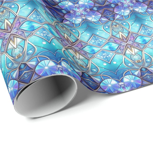 Papel de embrulho de Natal com vitral ornamentado (Ponta do rolo)