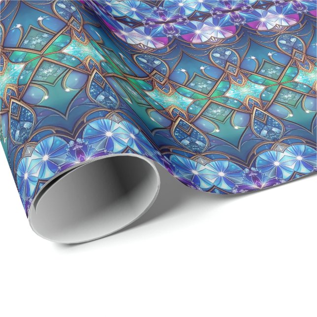 Papel de embrulho de Natal com vitral ornamentado (Ponta do rolo)