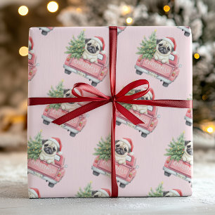 Papel de embrulho de Natal cor-de-rosa fofo do pug