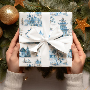 Papel de embrulho de Natal da Vila Blue Chinoiseri