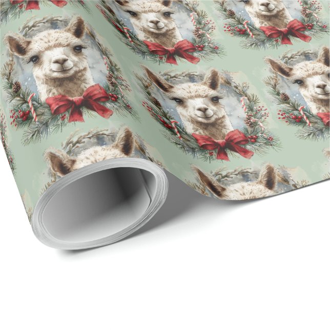 Papel de embrulho de Natal de Alpaca Verde (Ponta do rolo)