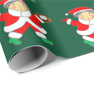 Papel de embrulho de Natal de beisebol para menina