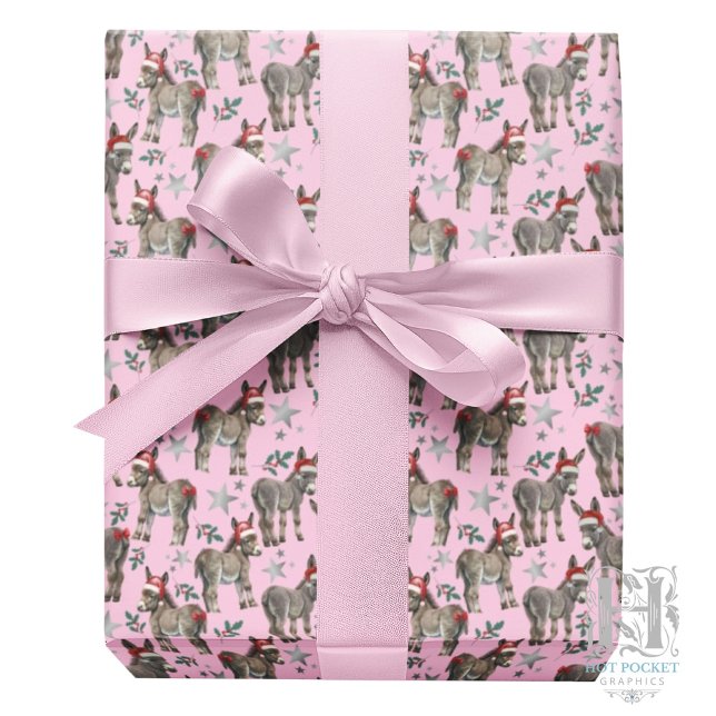 Papel de embrulho de Natal de burro fofo em rosa (Criador carregado)