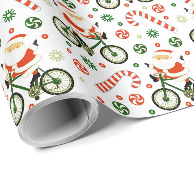 Papel de embrulho de Natal de férias de ciclismo (Ponta do rolo)
