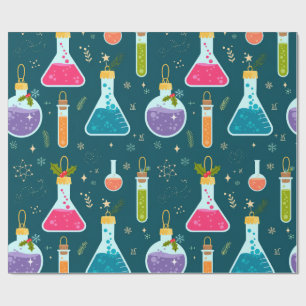 Papel de embrulho de Natal de frasco de química