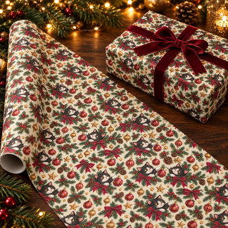 Papel de embrulho de Natal de gato smoking vintage