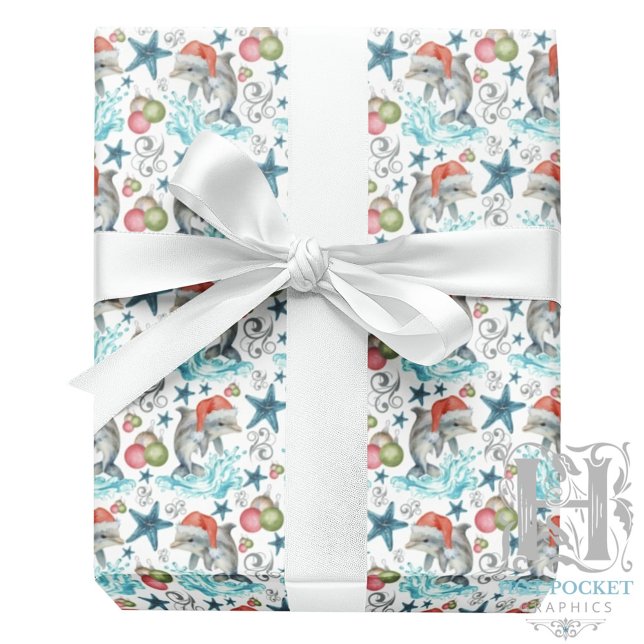 Papel de embrulho de Natal de golfinho em branco (Criador carregado)