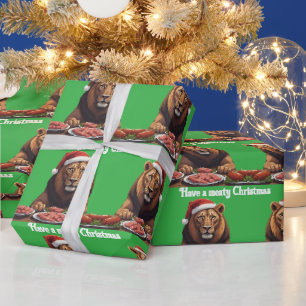 Papel de embrulho de Natal de leão carnívoro