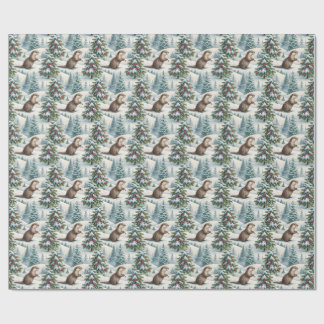 Papel de embrulho de Natal de lontra da floresta