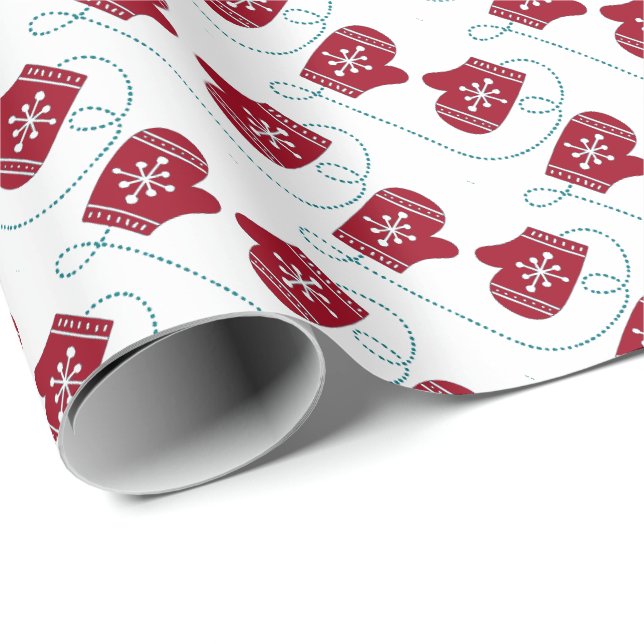 Papel de embrulho de Natal de luvas de flocos de n (Ponta do rolo)